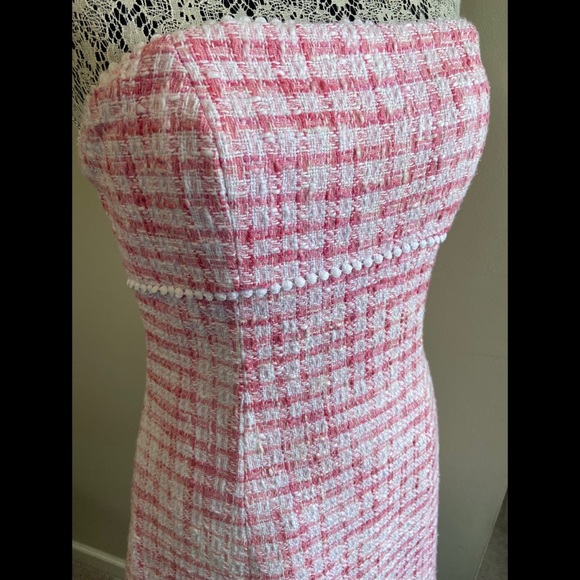 Lilly Pulitzer Pink & White Tweed Strapless Dress Size 4 - Picture 2 of 5